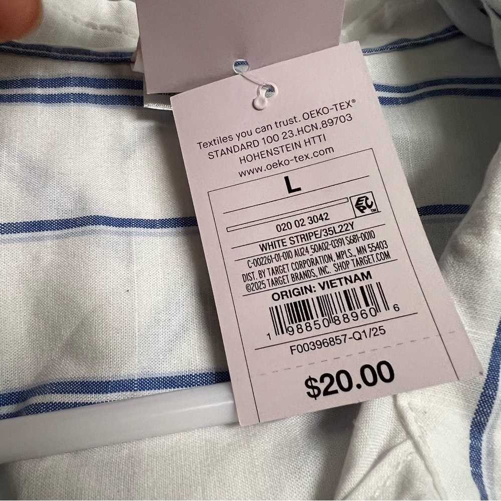 NWT Auden Blue and White Striped Button-Down Pajama Shirt Size L - Picture 4 of 5
